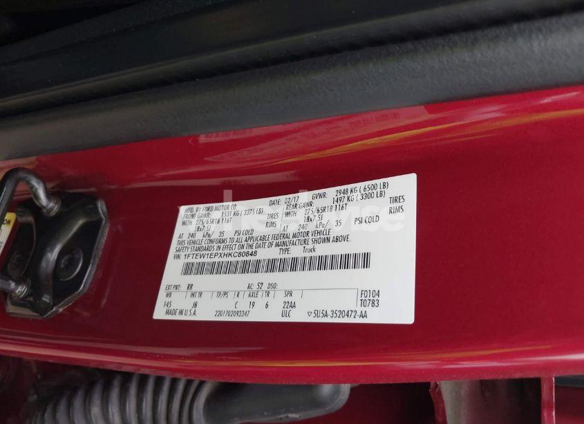 Photo 9 of 2017 Ford F-150 XLT (VIN 1FTEW1EPXHKC80848)