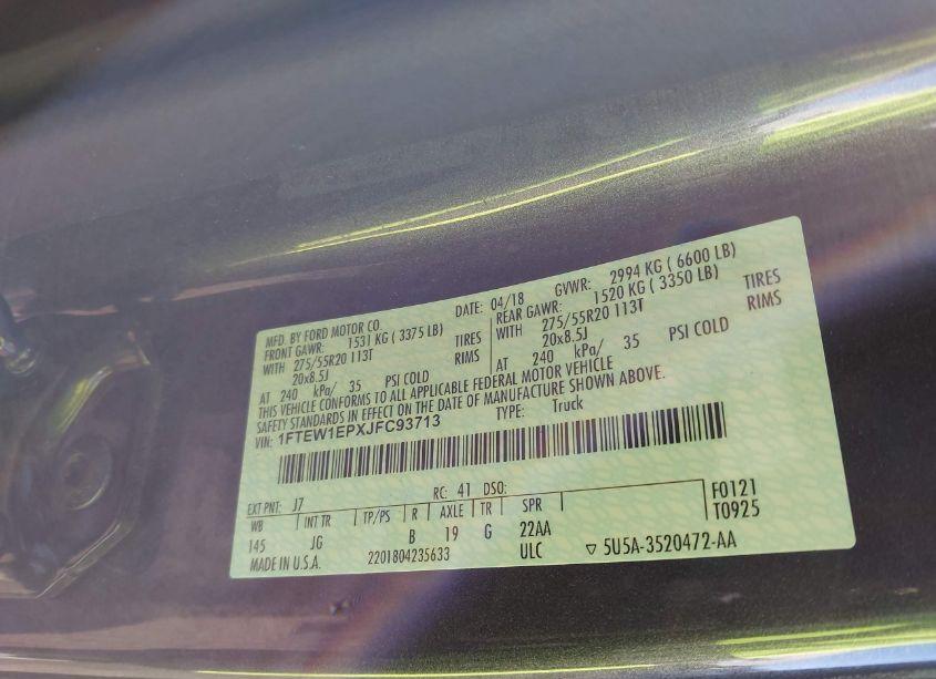 Photo 9 of 2018 Ford F-150 XL (VIN 1FTEW1EPXJFC93713)