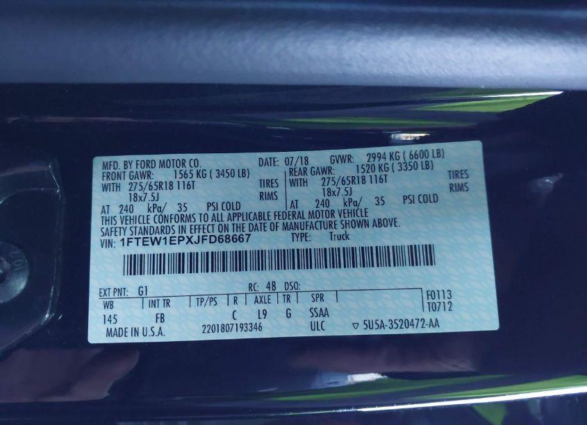 Photo 9 of 2018 Ford F-150 XLT (VIN 1FTEW1EPXJFD68667)