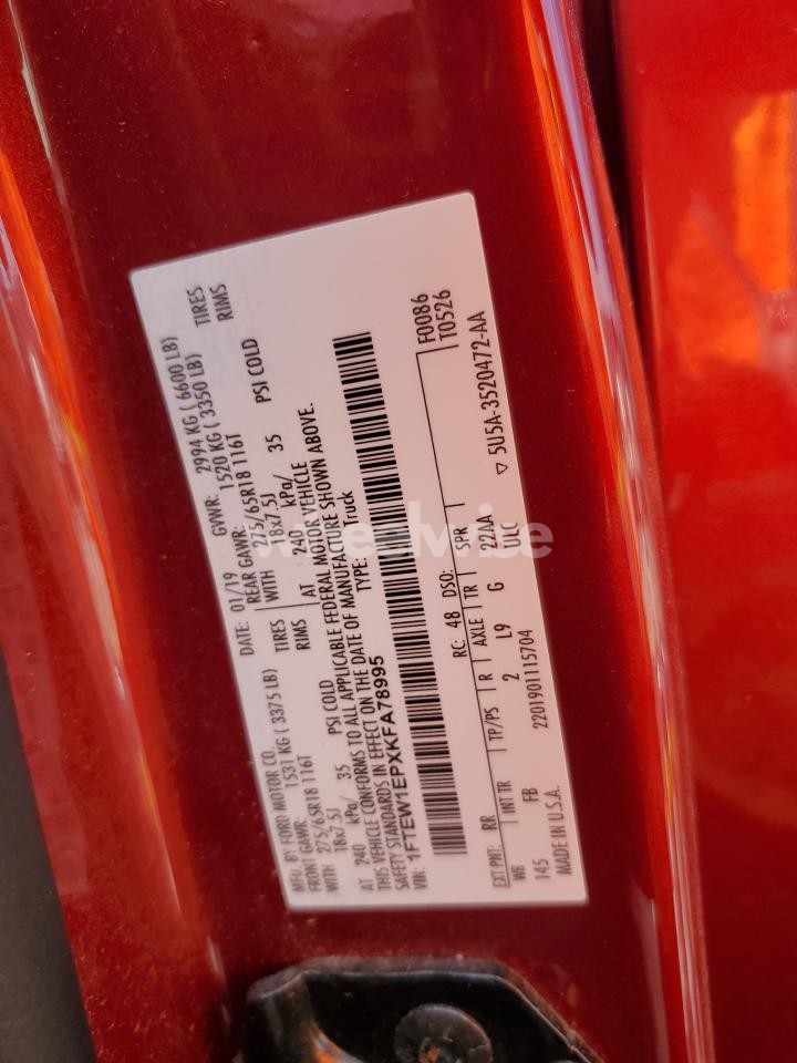 Photo 12 of 2019 FORD F150 SUPERCREW (VIN 1FTEW1EPXKFA78995)