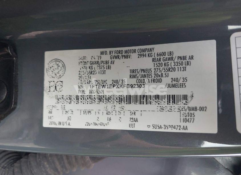 Photo 9 of 2019 Ford F-150 XL (VIN 1FTEW1EPXKFB92303)