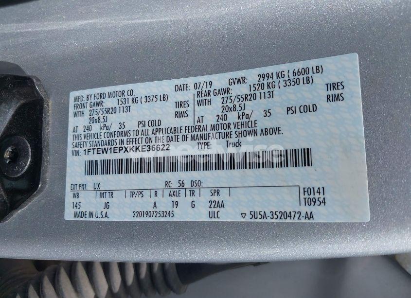 Photo 9 of 2019 Ford F-150 XL (VIN 1FTEW1EPXKKE36622)