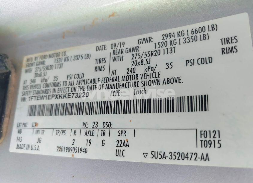 Photo 9 of 2019 Ford F-150 XL (VIN 1FTEW1EPXKKE73220)