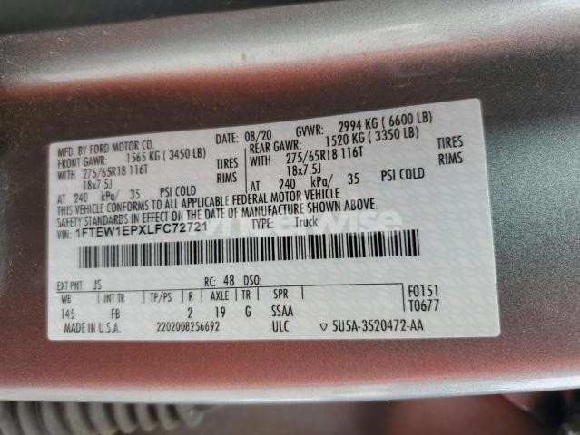 Photo 5 of 2020 FORD F150 SUPERCREW (VIN 1FTEW1EPXLFC72721)