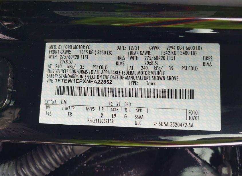 Photo 9 of 2022 Ford F-150 XLT (VIN 1FTEW1EPXNFA22852)