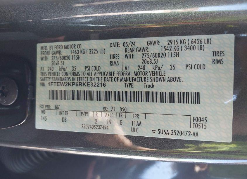 Photo 9 of 2024 Ford F-150 STX (VIN 1FTEW2KP6RKE32216)