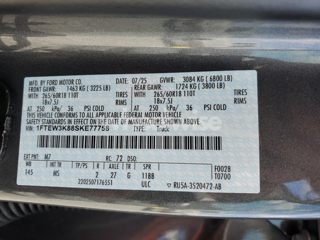 Photo 13 of 2025 FORD F150 XLT (VIN 1FTEW3K88SKE77758)