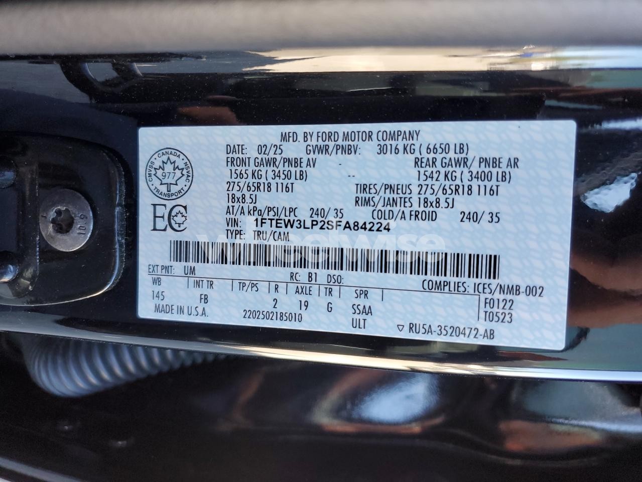 Photo 12 of 2025 FORD F150 XLT (VIN 1FTEW3LP2SFA84224)