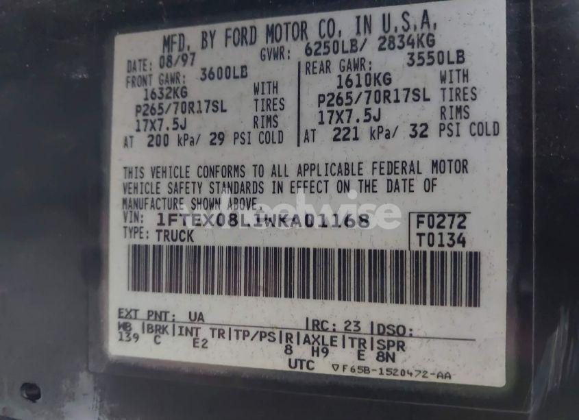 Photo 9 of 1998 Ford F-150 LARIAT/XL/XLT (VIN 1FTEX08L1WKA01168)