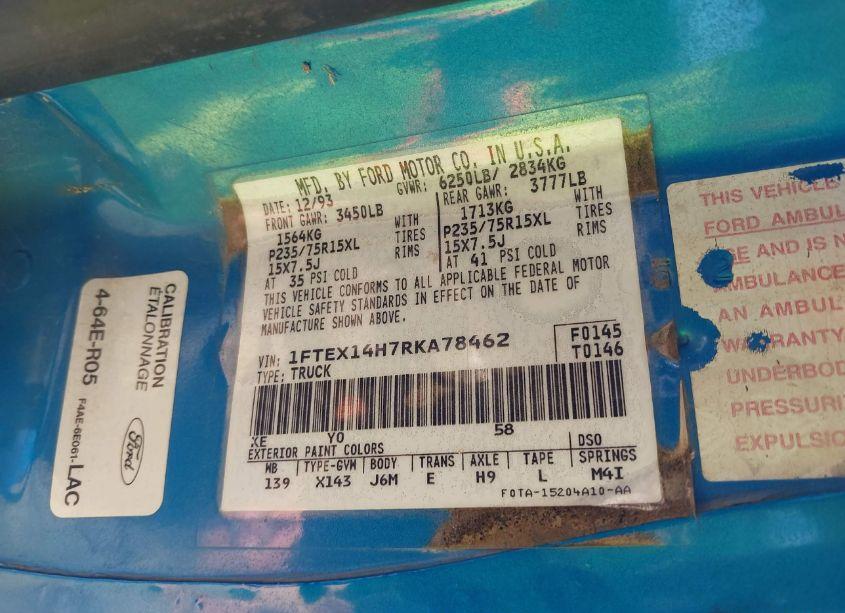 Photo 9 of 1994 Ford F150 (VIN 1FTEX14H7RKA78462)