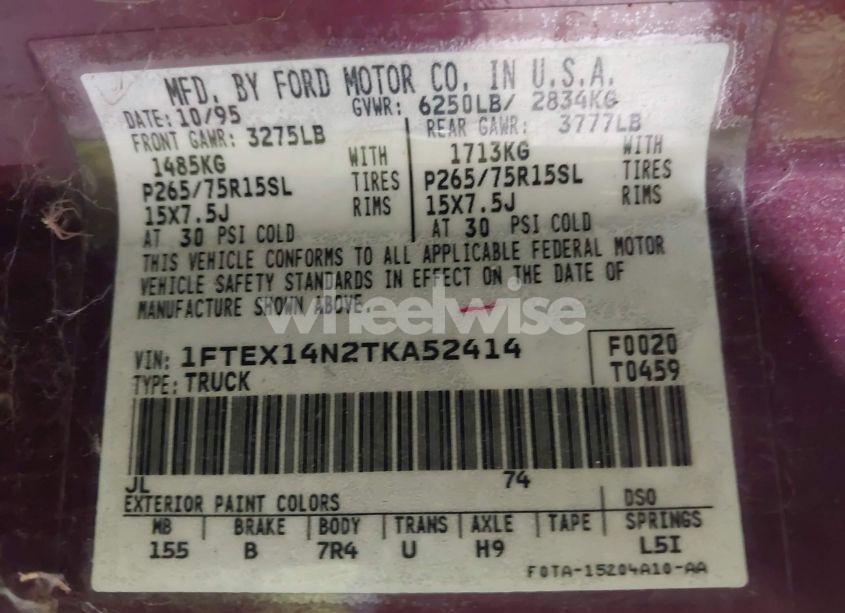 Photo 9 of 1996 Ford F150 (VIN 1FTEX14N2TKA52414)