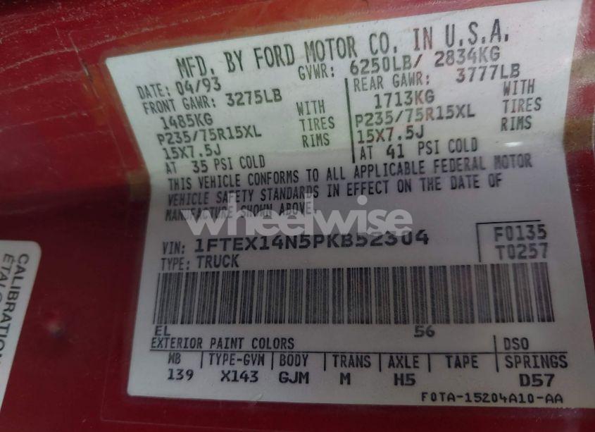 Photo 9 of 1993 Ford F150 N/A (VIN 1FTEX14N5PKB52304)