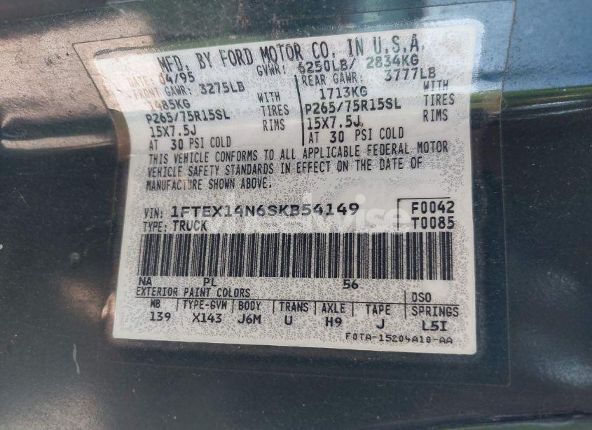 Photo 9 of 1995 Ford F150 (VIN 1FTEX14N6SKB54149)