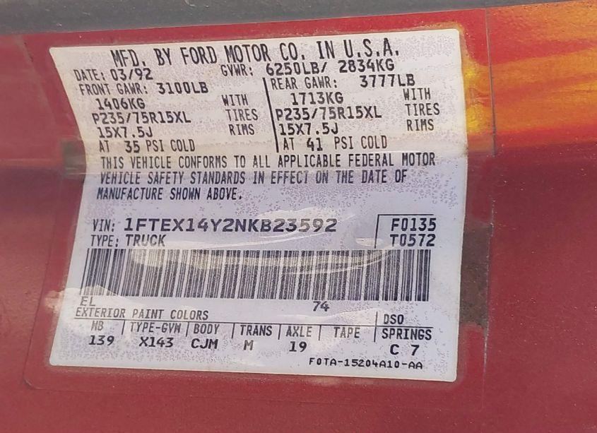 Photo 9 of 1992 Ford F150 (VIN 1FTEX14Y2NKB23592)