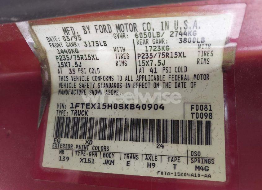 Photo 9 of 1995 Ford F150 (VIN 1FTEX15H0SKB40904)