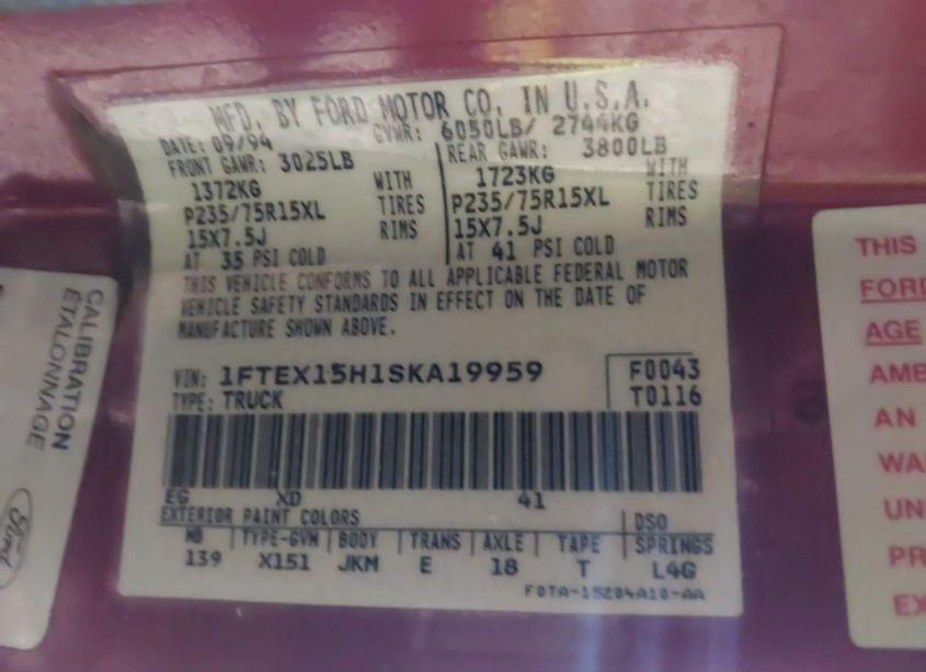 Photo 9 of 1995 Ford F150 (VIN 1FTEX15H1SKA19959)