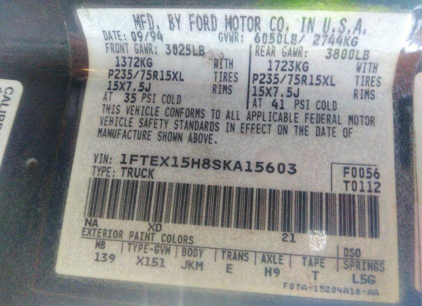 Photo 9 of 1995 Ford F150 (VIN 1FTEX15H8SKA15603)