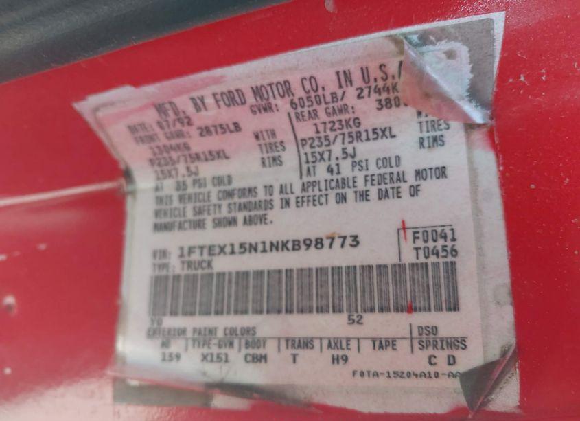 Photo 9 of 1992 Ford F150 (VIN 1FTEX15N1NKB98773)