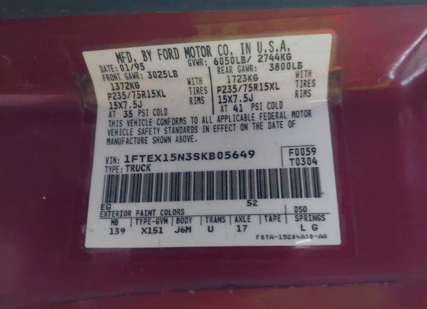 Photo 9 of 1995 Ford F150 N/A (VIN 1FTEX15N3SKB05649)