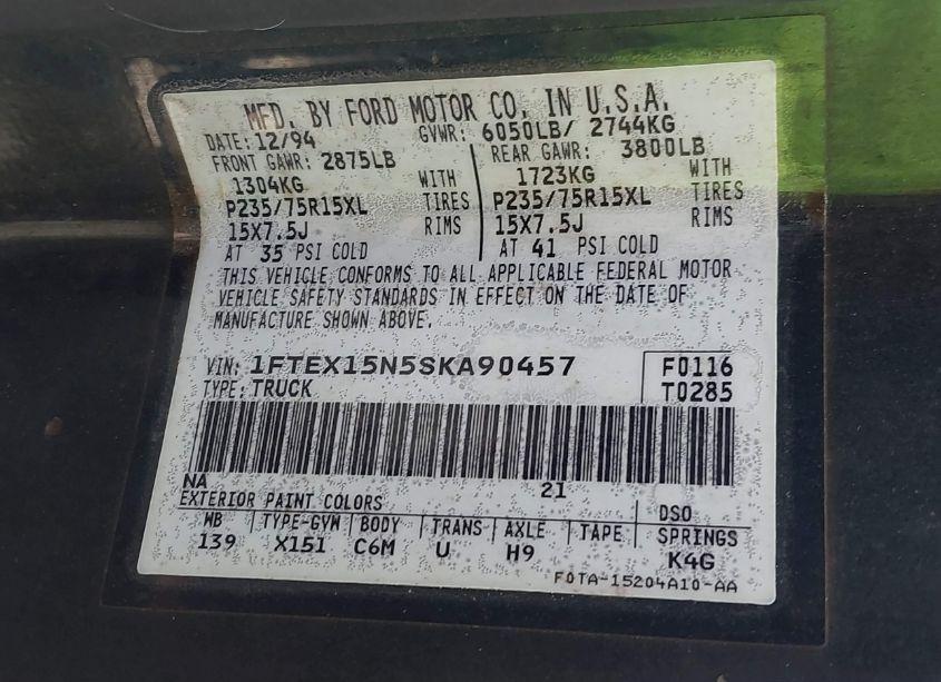 Photo 9 of 1995 Ford F150 (VIN 1FTEX15N5SKA90457)