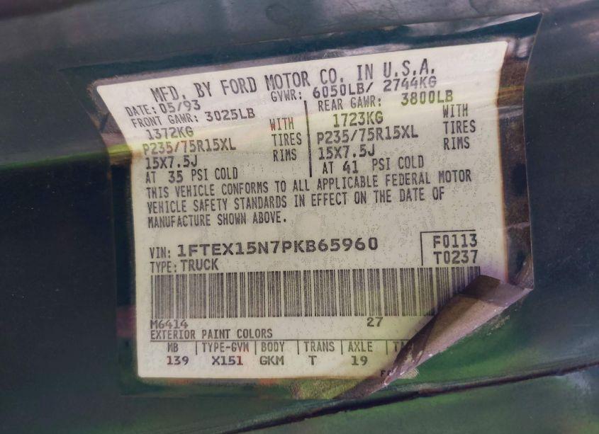 Photo 9 of 1993 Ford F150 N/A (VIN 1FTEX15N7PKB65960)