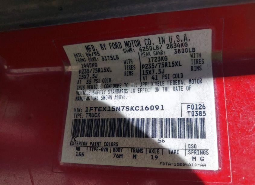 Photo 9 of 1995 Ford F150 (VIN 1FTEX15N7SKC16091)