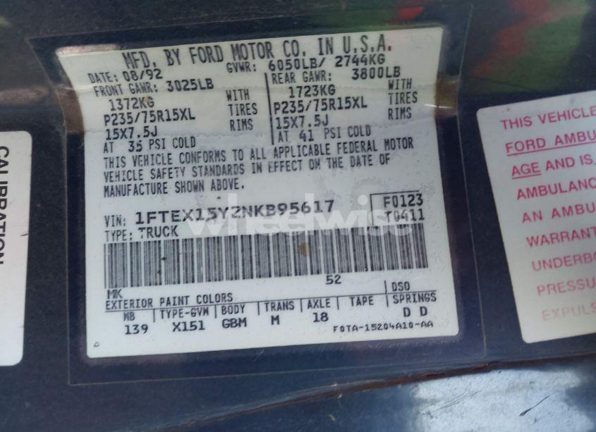 Photo 9 of 1992 Ford F150 (VIN 1FTEX15Y2NKB95617)