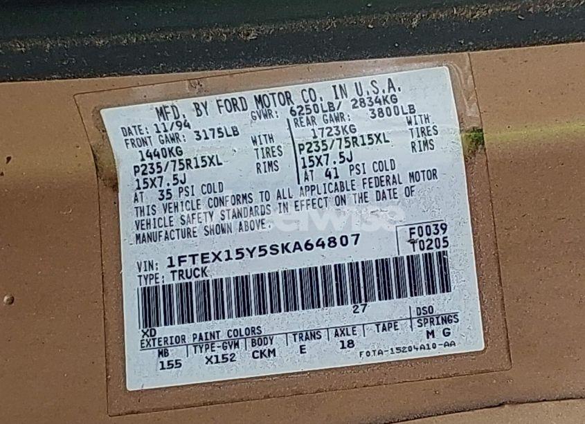 Photo 9 of 1995 Ford F150 N/A (VIN 1FTEX15Y5SKA64807)