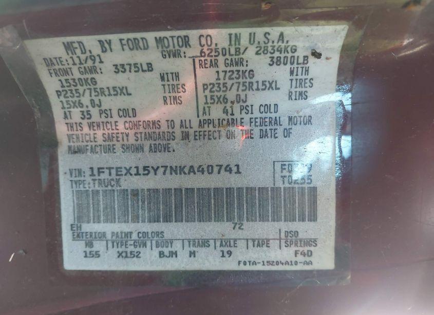 Photo 9 of 1992 Ford F150 (VIN 1FTEX15Y7NKA40741)
