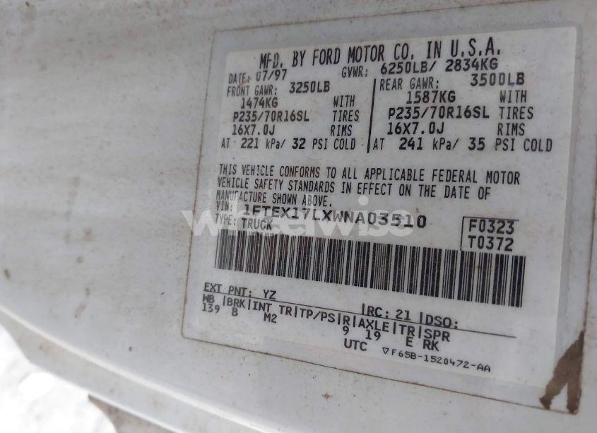 Photo 9 of 1998 Ford F-150 LARIAT/STANDARD/XL/XLT (VIN 1FTEX17LXWNA03510)