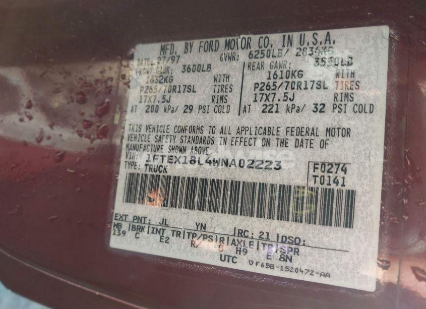 Photo 9 of 1998 Ford F-150 LARIAT/STANDARD/XL/XLT (VIN 1FTEX18L4WNA02223)