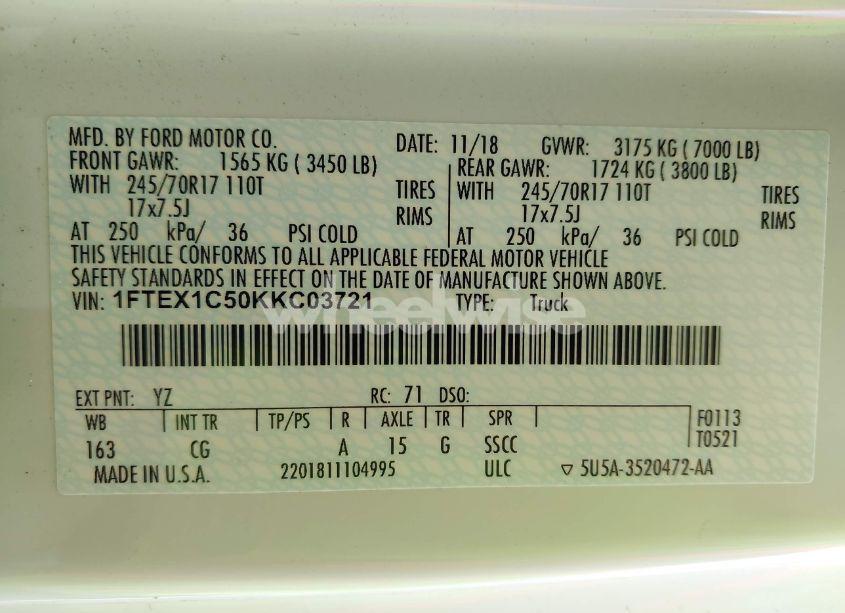 Photo 9 of 2019 Ford F-150 XL (VIN 1FTEX1C50KKC03721)