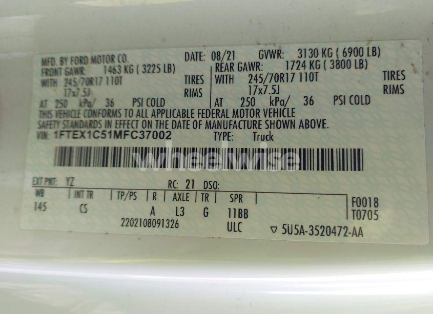 Photo 9 of 2021 Ford F-150 XL (VIN 1FTEX1C51MFC37002)