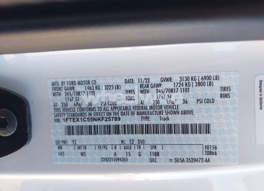 Photo 9 of 2022 Ford F-150 XL (VIN 1FTEX1C55NKF25789)