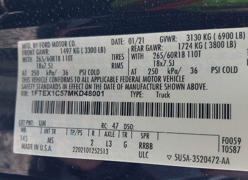 Photo 9 of 2021 Ford F-150 XLT (VIN 1FTEX1C57MKD48001)