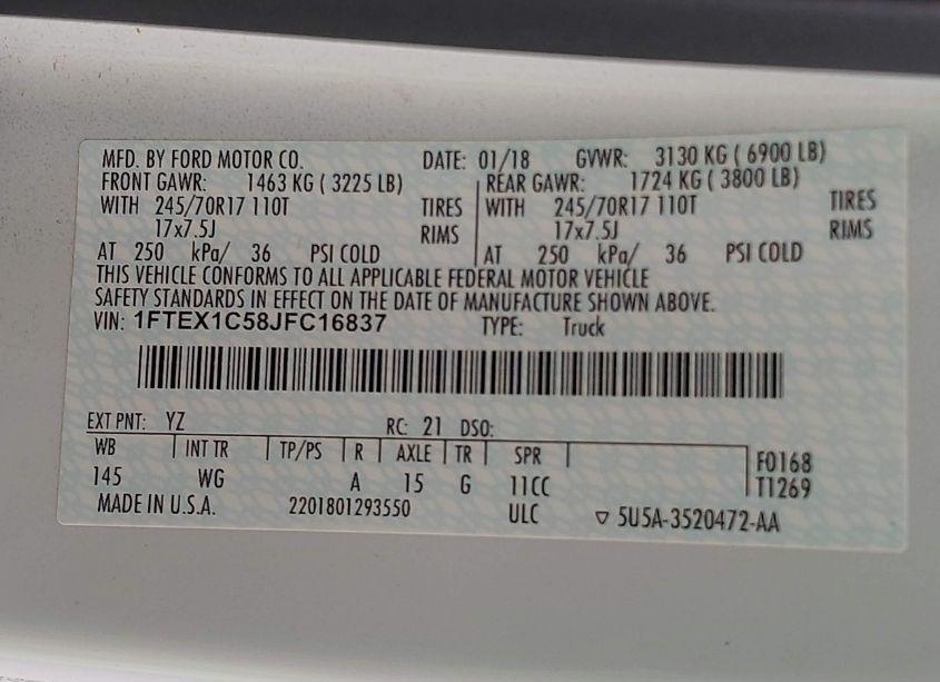 Photo 9 of 2018 Ford F-150 XL (VIN 1FTEX1C58JFC16837)