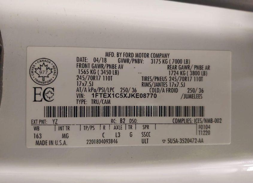 Photo 9 of 2018 Ford F-150 XLT (VIN 1FTEX1C5XJKE08770)