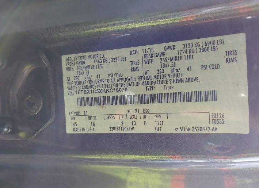 Photo 9 of 2019 Ford F-150 XLT (VIN 1FTEX1C5XKKC18078)