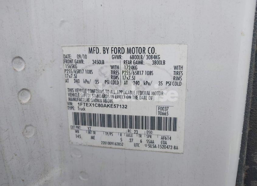 Photo 9 of 2010 Ford F-150 FX2 SPORT/STX/XL/XLT (VIN 1FTEX1C80AKE57132)