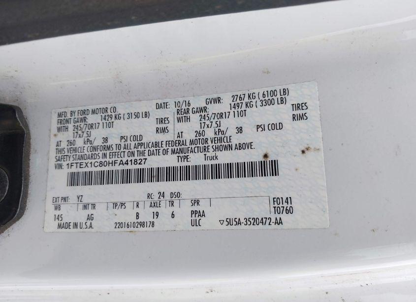 Photo 9 of 2017 Ford F-150 XL (VIN 1FTEX1C80HFA41827)