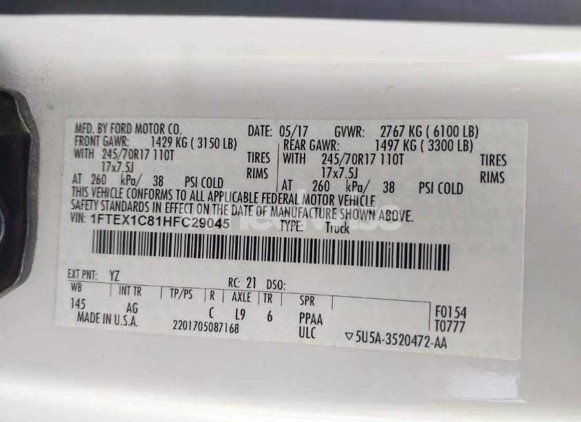 Photo 9 of 2017 Ford F-150 XL (VIN 1FTEX1C81HFC29045)