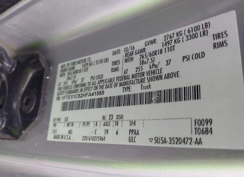 Photo 9 of 2017 Ford F-150 XLT (VIN 1FTEX1C82HFA41585)
