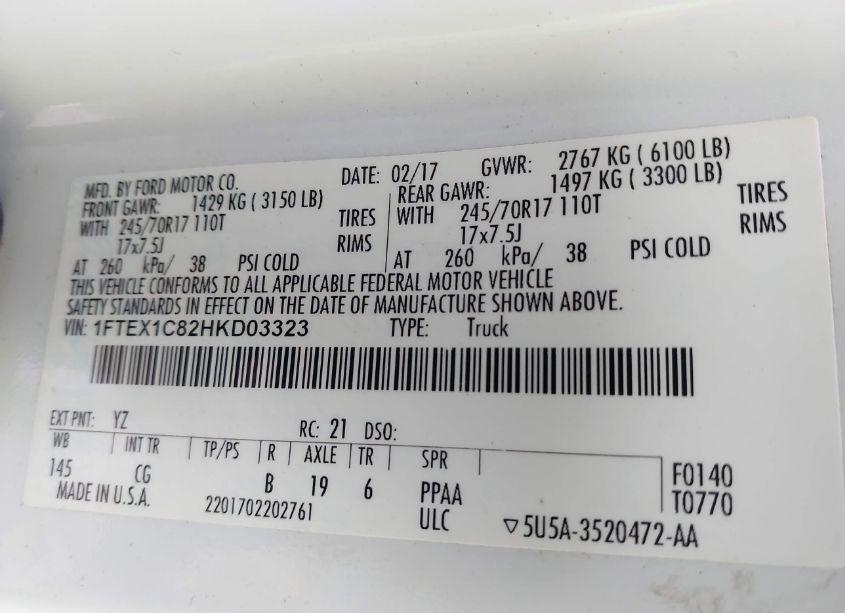 Photo 9 of 2017 Ford F-150 XL (VIN 1FTEX1C82HKD03323)