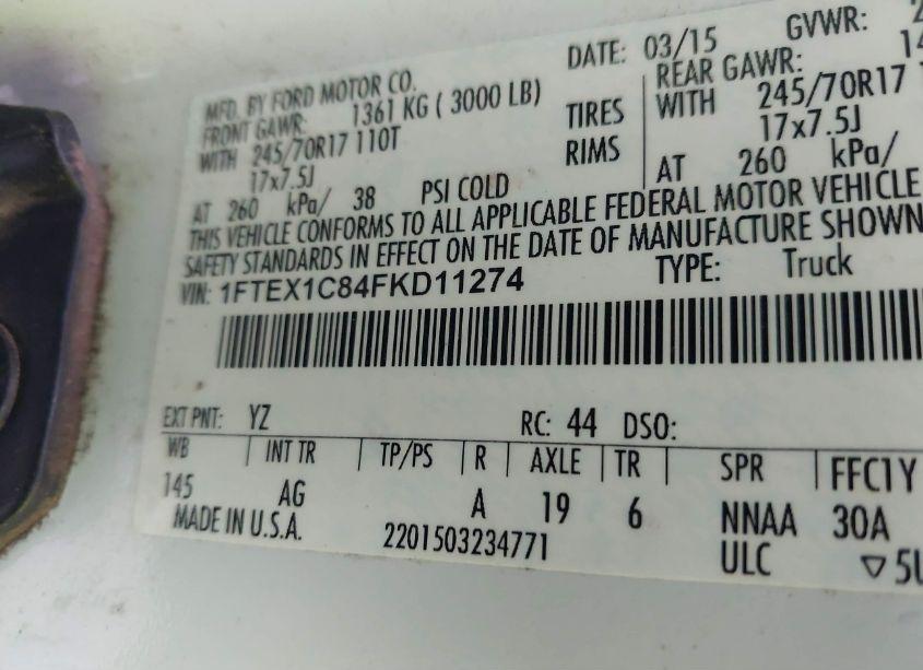 Photo 9 of 2015 Ford F-150 XL (VIN 1FTEX1C84FKD11274)