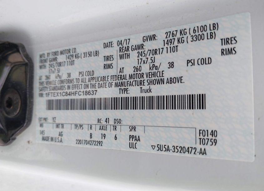 Photo 9 of 2017 Ford F-150 XL (VIN 1FTEX1C84HFC18637)