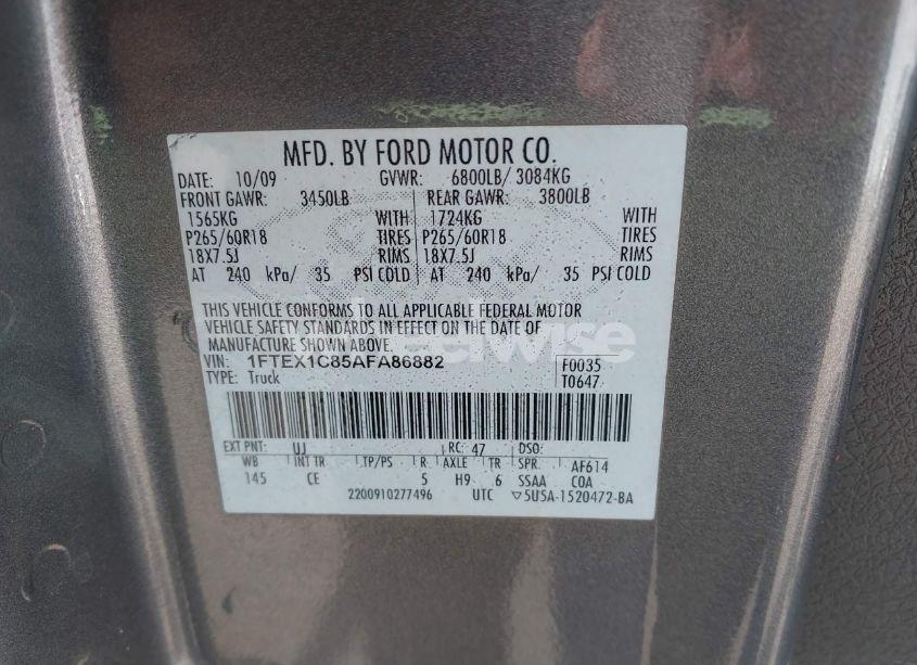 Photo 9 of 2010 Ford F-150 FX2 SPORT/STX/XL/XLT (VIN 1FTEX1C85AFA86882)