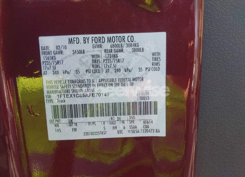 Photo 9 of 2010 Ford F-150 FX2 SPORT/STX/XL/XLT (VIN 1FTEX1C85AFB70149)