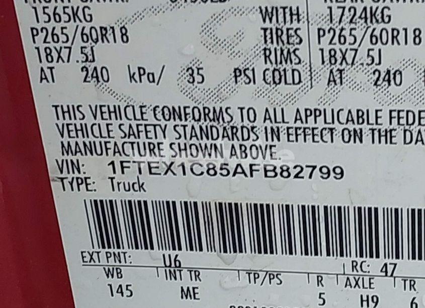 Photo 9 of 2010 Ford F-150 FX2 SPORT/STX/XL/XLT (VIN 1FTEX1C85AFB82799)