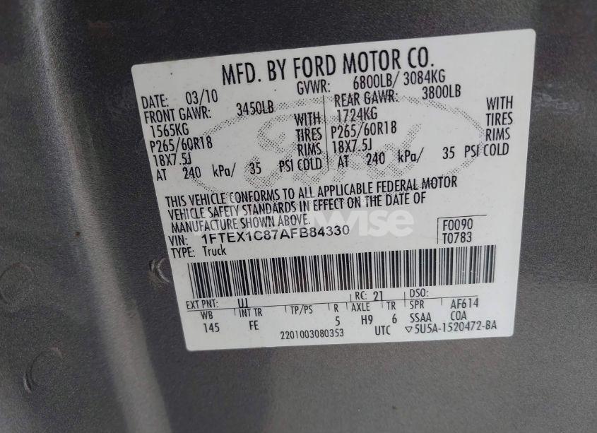 Photo 9 of 2010 Ford F-150 XLT (VIN 1FTEX1C87AFB84330)