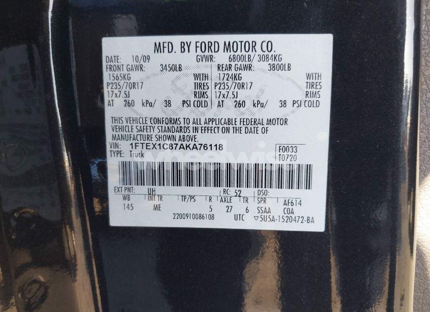 Photo 9 of 2010 Ford F-150 FX2 SPORT/STX/XL/XLT (VIN 1FTEX1C87AKA76118)